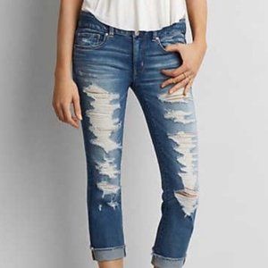 American Eagle Blue Distressed Artist Crop Jeans Size 6
